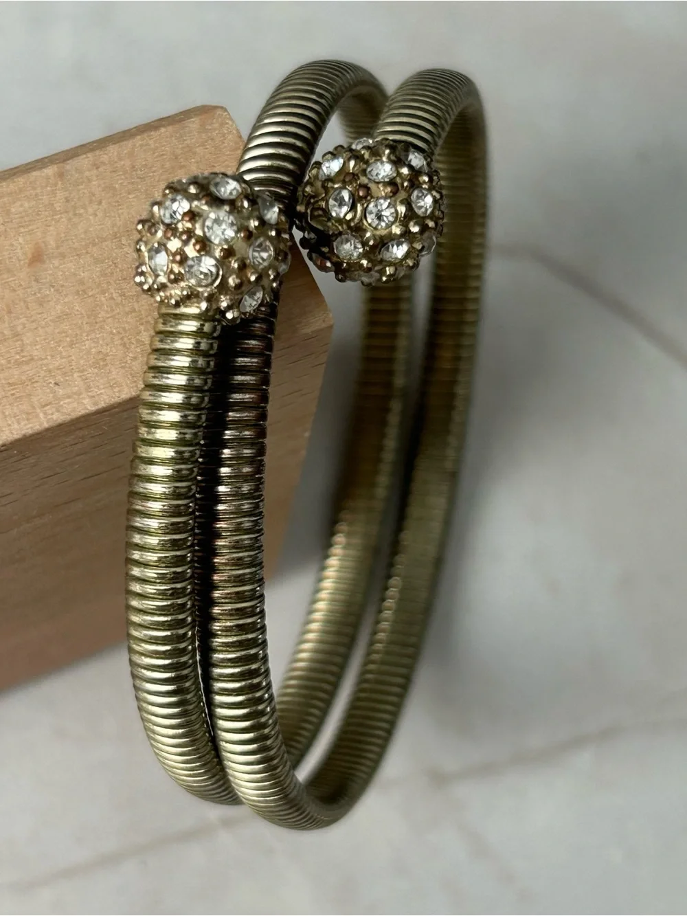 Gold-Tone Crystal Ball Coil Bracelet